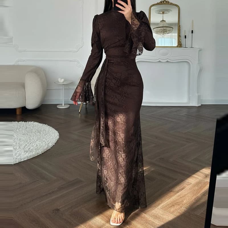 Robe de soirée élégante en dentelle brodée pour femme, collection Printemps-Été, style décontracté d