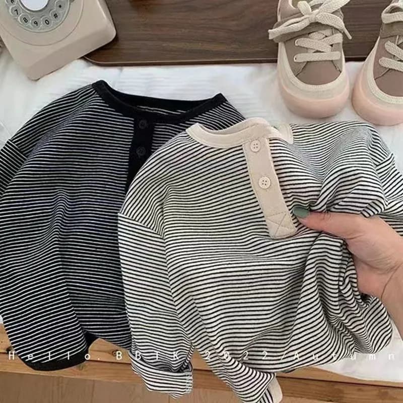 T-shirt à manches longues pour enfants, chemise à rayures coréennes pour garçons et filles, haut Sim