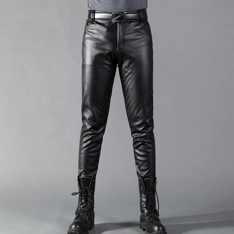 Pantalon en cuir pour hommes, coupe slim, élastique, mode, pantalon de motard en cuir PU, pantalon d