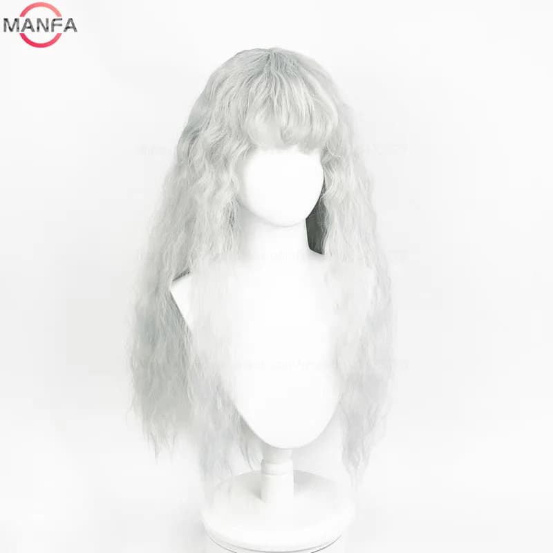 Griffith Cosplay perruque gris clair bouclés ondulés longs résistant à la chaleur perruques de cheve