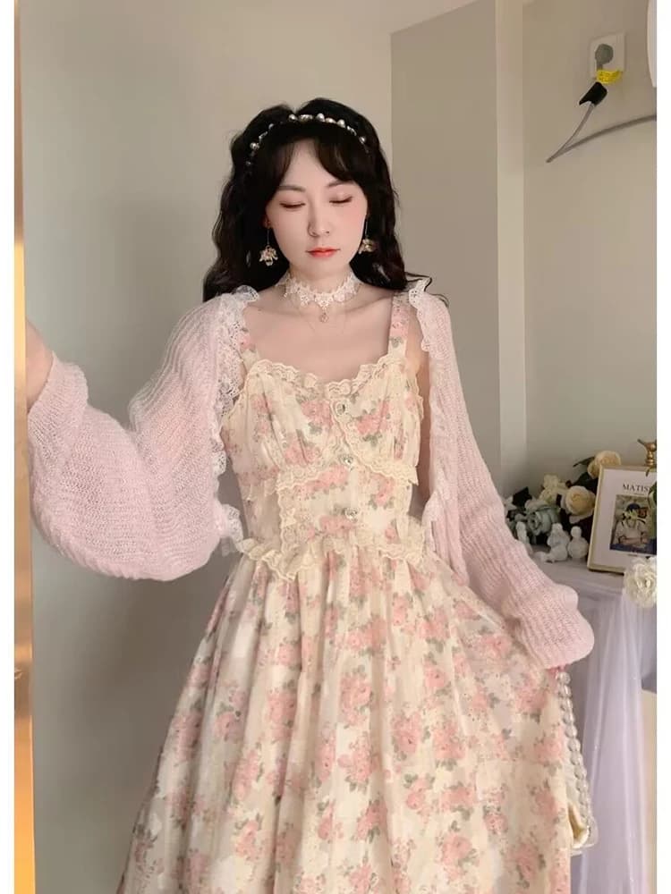 Robe mi-longue sans bretelles pour femmes, Vintage, imprimé Floral, Style français, tenue de soirée 
