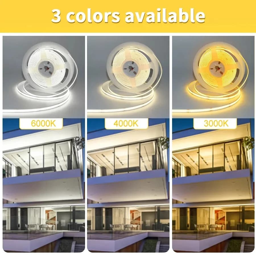 Bande lumineuse LED COB 12V 24V 10M 5M 3M 2M 1M 320LED s/M, bande LED Flexible haute densité 2700K 4
