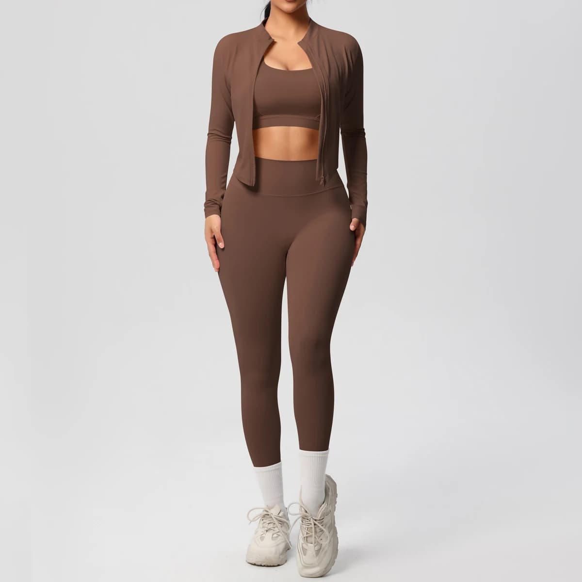 3 pièces vêtements de sport Yoga ensemble gymnastique sport soutien-gorge veste à glissière Leggings