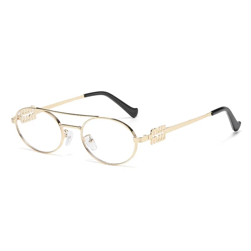 Lunettes de soleil rétro en métal à monture ovale double pont avec protection UV