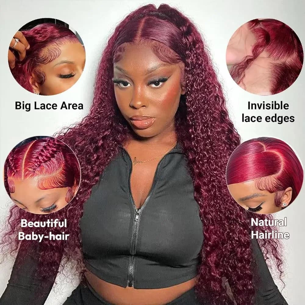 30 pouces bordeaux 99j vague profonde frontale perruque colorée bouclés perruques de cheveux humains