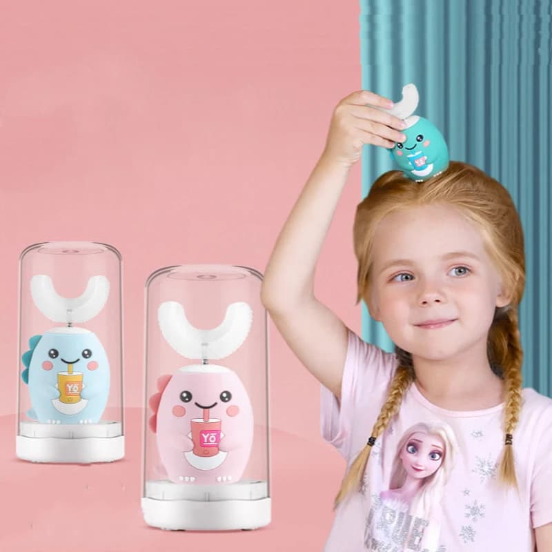 Brosse à dents électrique 360 degrés pour enfants, en forme de U, en silicone, intelligente, sonique