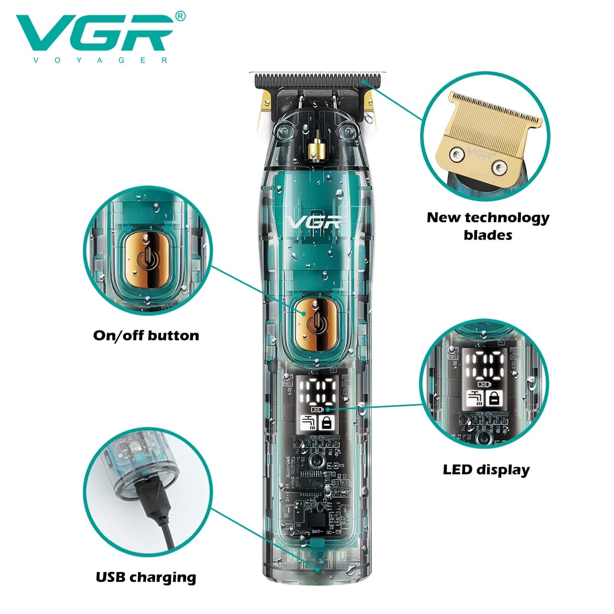 Original VGR tondeuse à cheveux professionnelle pour hommes tondeuse à barbe électrique tondeuse à c
