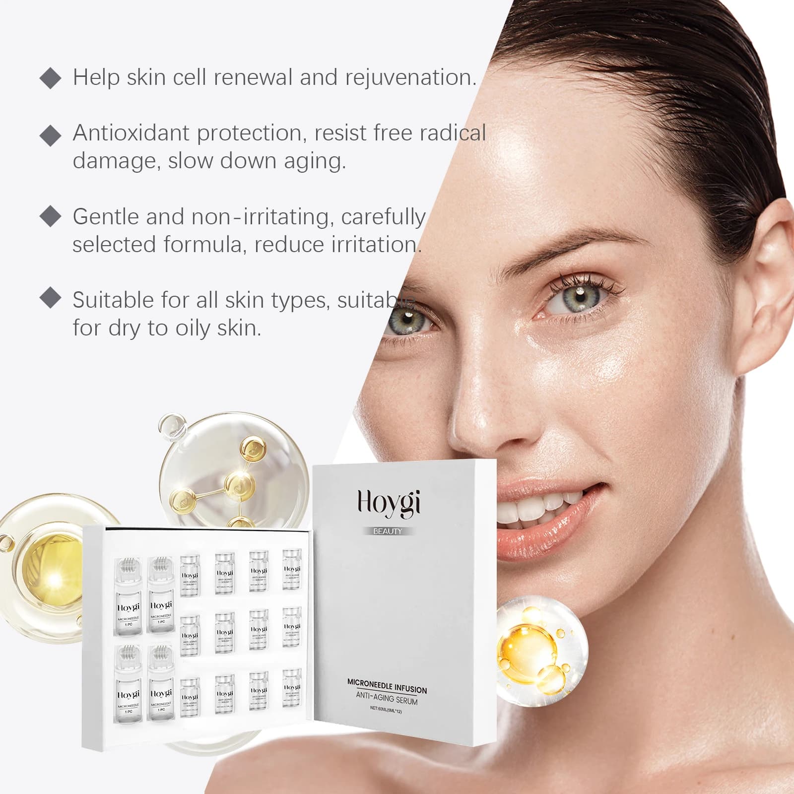 Kit Sérum Raffermissant Visage avec Rouleau Microneedle Anti-Âge, Essence Hydratante et Lissante pou
