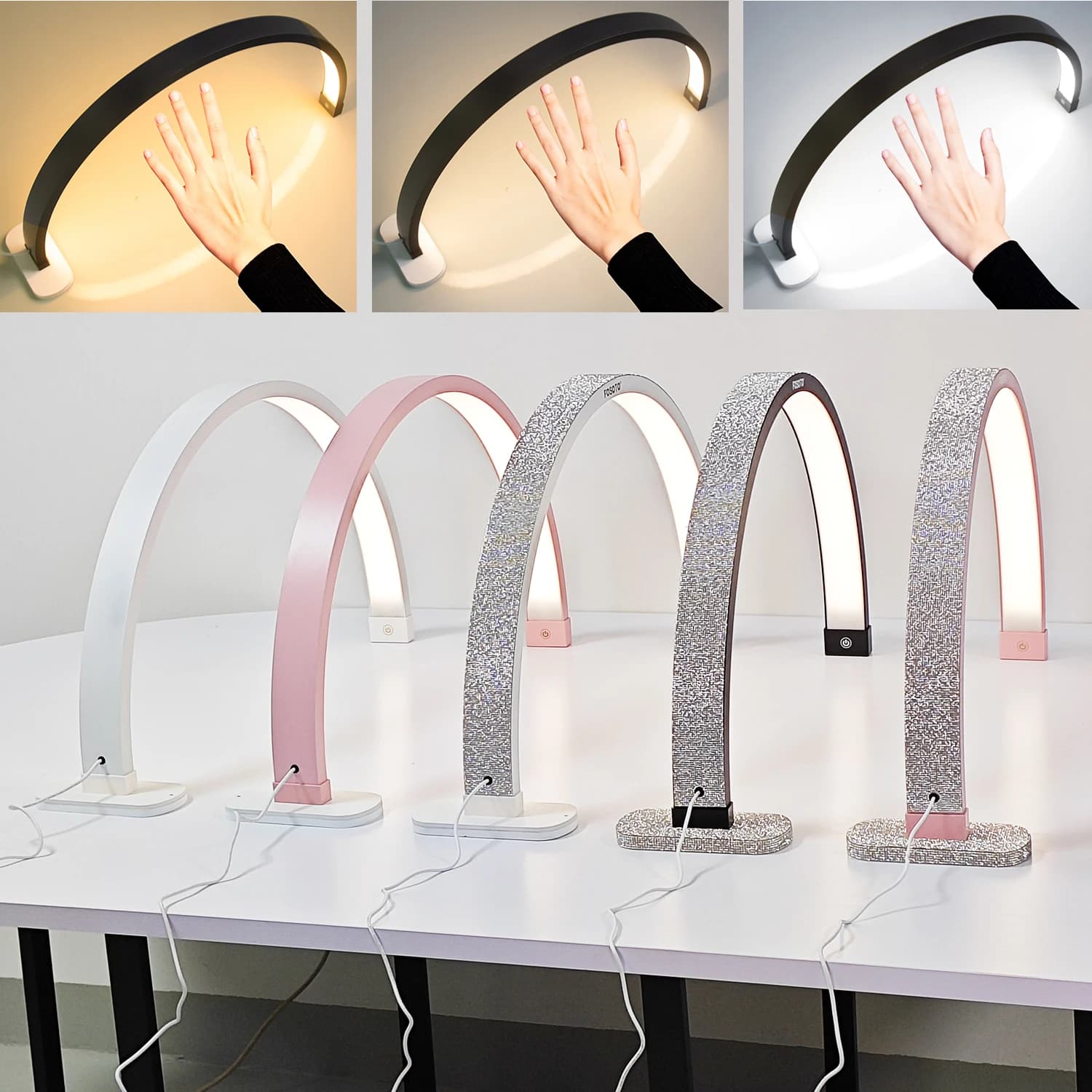 Fusitu 45W arc Table lampe à ongles diamant blanc LED demi-lune en forme de lumière kit de soins des