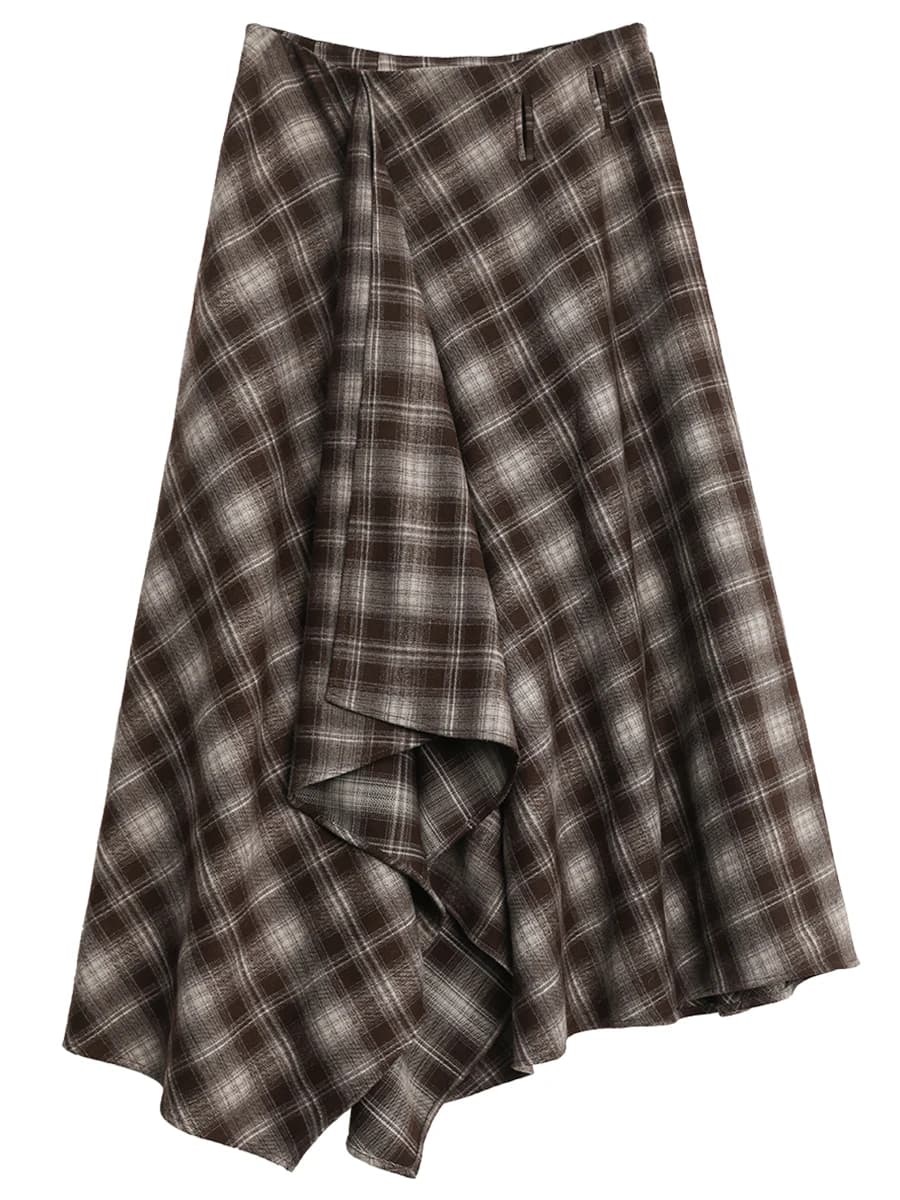 CHIC VEN Jupes pour femmes, coupe trapèze, style rétro, taille haute, motif écossais irrégulier, asp