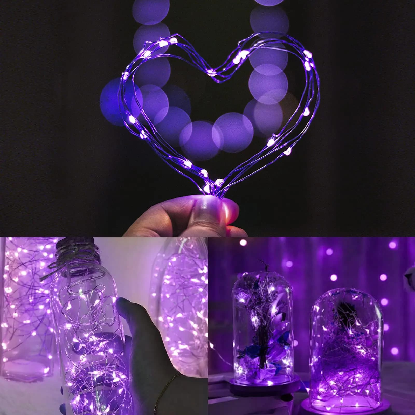 Guirlande lumineuse LED en fil de cuivre, USB, violet, rose, pour noël, mariage, fête d'anniversaire