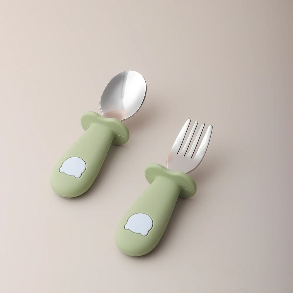 Cuillère et fourchette en silicone en forme de panda pour bébé, cuillère d'alimentation pour bébé en