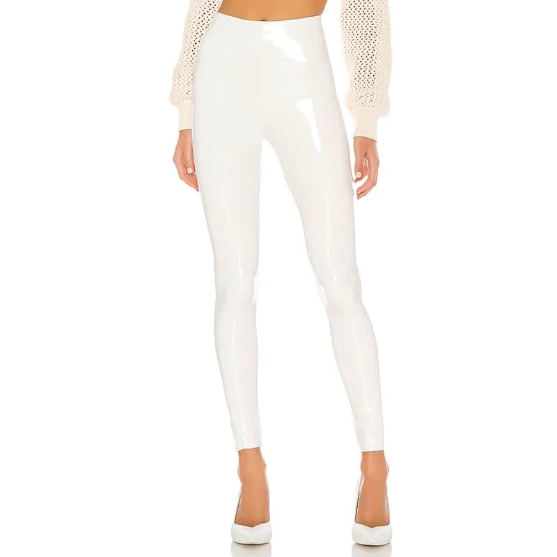 Femmes brillant en cuir PU blanc PVC pantalon mince 4XL Sexy Leggings Latex extensible taille haute 