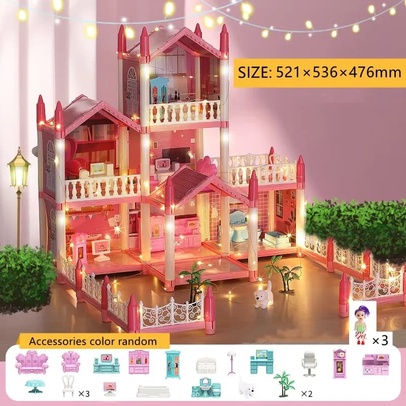 Grande maison de poupée, maison pour tout-petits filles-avec poupées, meubles, accessoires, lumières