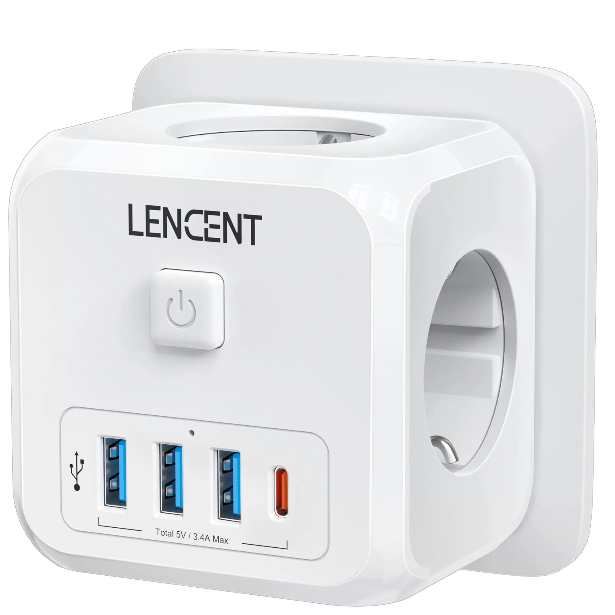 LENCENT Prise USB prises de dés EU Prise Multiple Extender avec 1 Type-C + 3 Ports USB