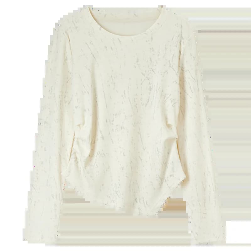 T-shirt en coton imprimé SENTUBILA pour femme, plissé irrégulier, tricoté, col rond, manches longues