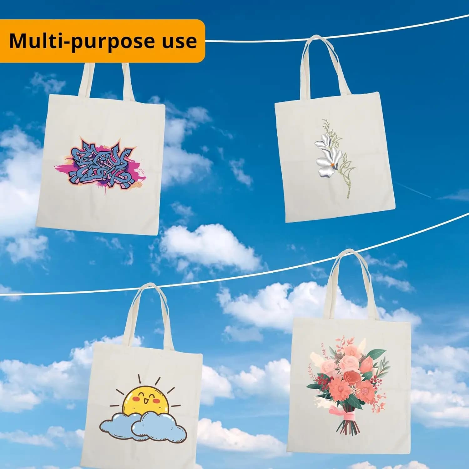 Paquet de 6 sacs fourre-tout en toile, sacs d'épicerie durables et réutilisables parfaits pour les i