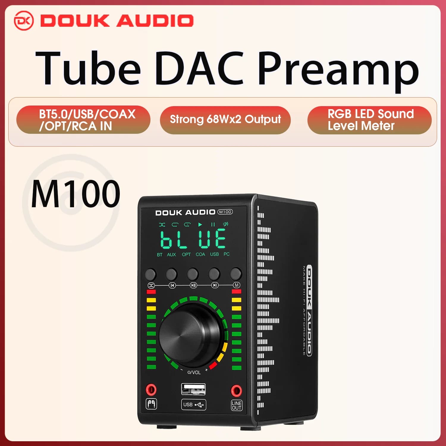 Douk Audio Mini amplificateur numérique COAX/OPT intégré Bluetooth 5.0 ampères maison/voiture/ampli 