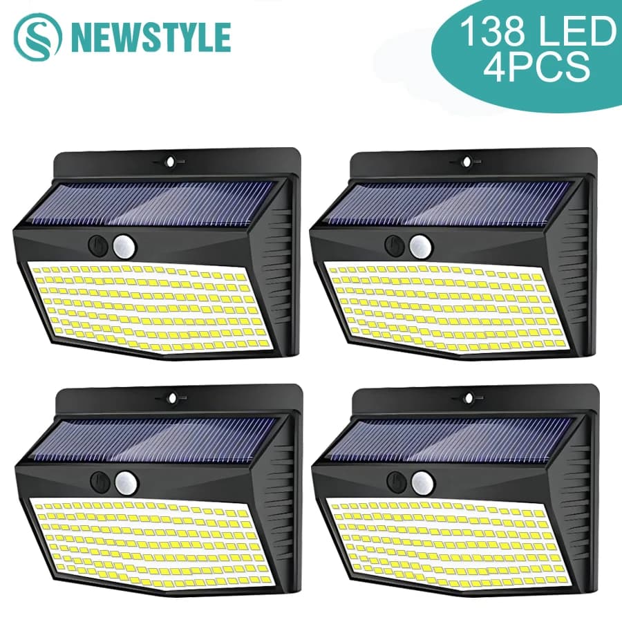 138 LED lumière solaire extérieure 4 pièces lampe murale solaire capteur de corps humain 3 Mode étan