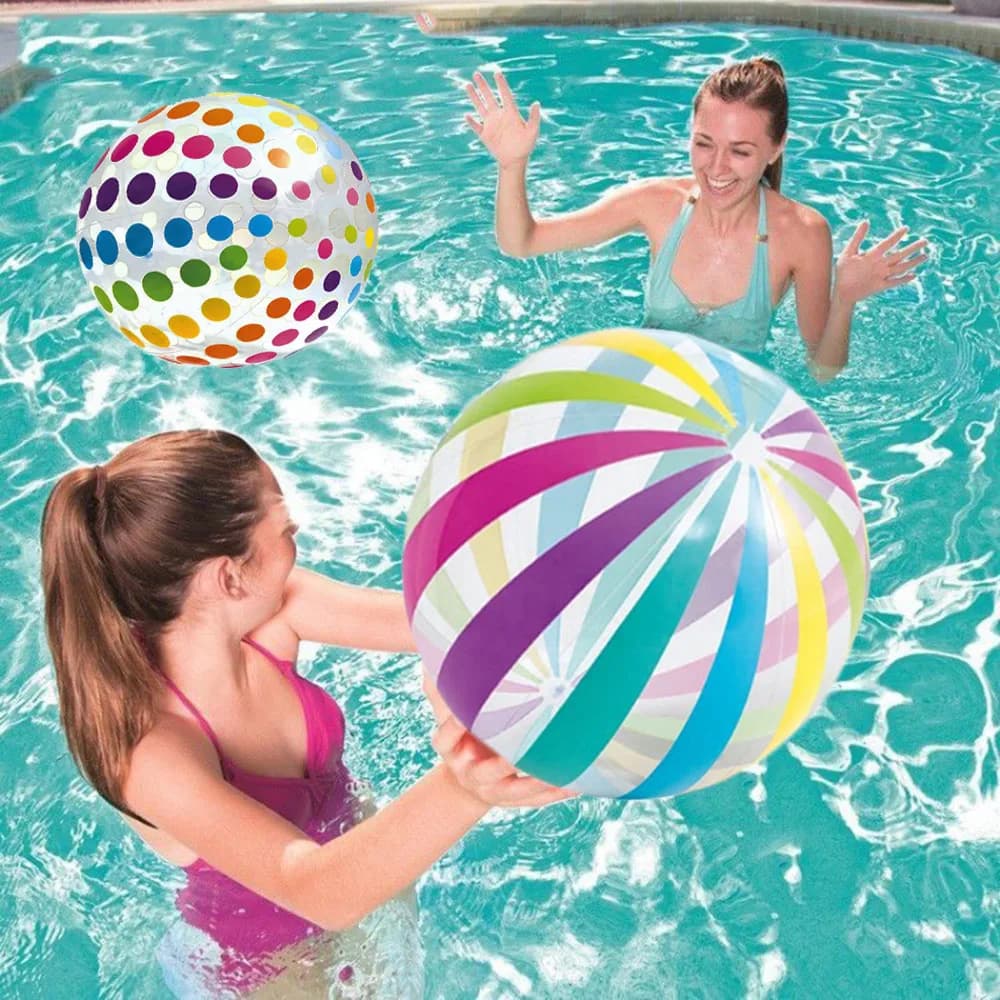 Ballon de plage gonflable Transparent à rayures colorées de 15.35 pouces, adapté aux jeux de fête su