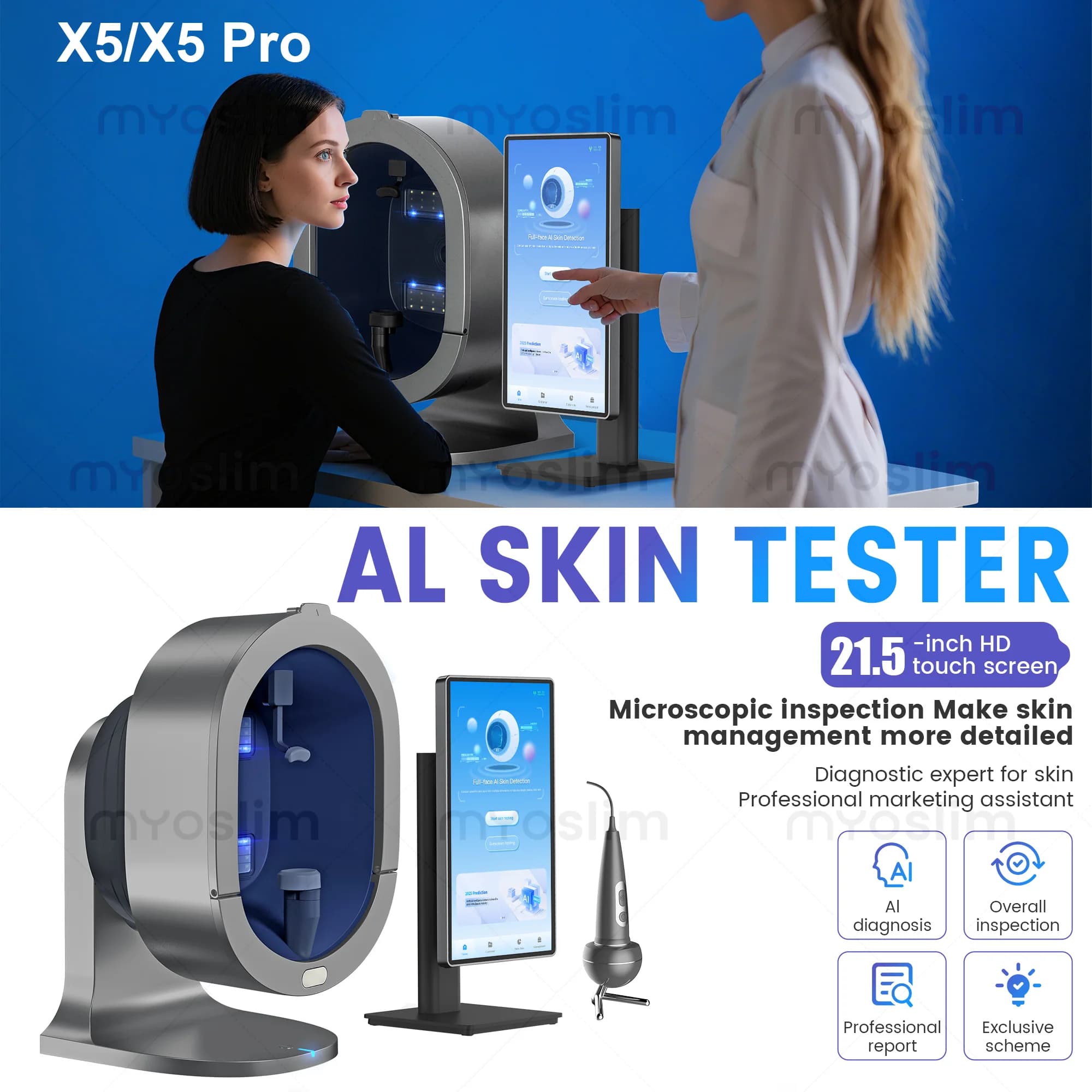 Analyseur Facial Numérique 3D Magic Mirror X5 AI, Analyseur de Peau Intelligent, Détecteur de Santé 