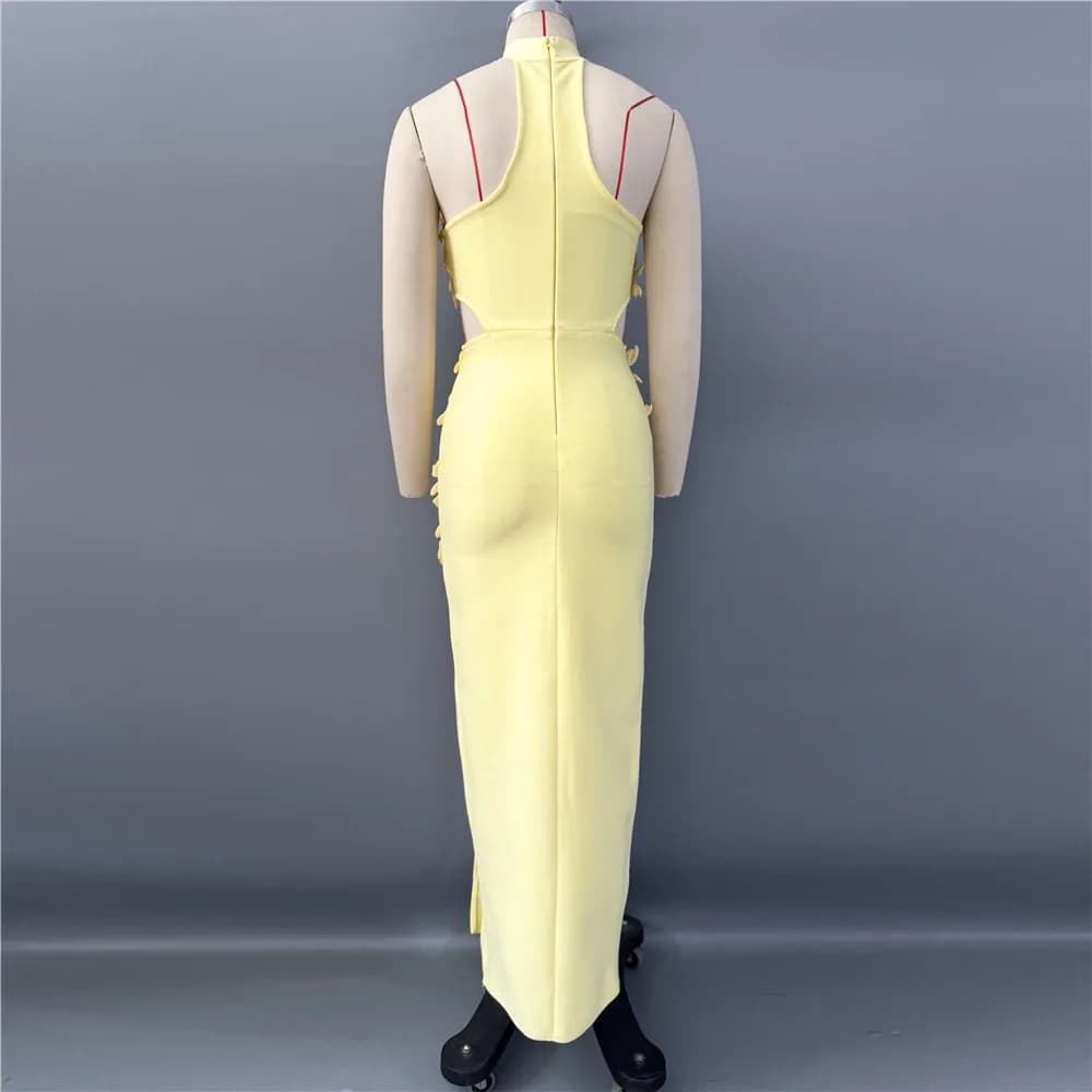 Femmes Sexy Patchwork robe de pansement mode Appliques licou vêtements Club fête robes de célébrité