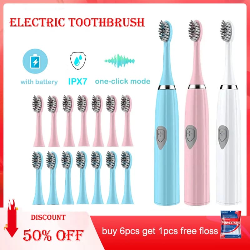 Brosse à dents électrique pour adultes, poils DuPont souples, batterie Portable, étanche IPX7, soins