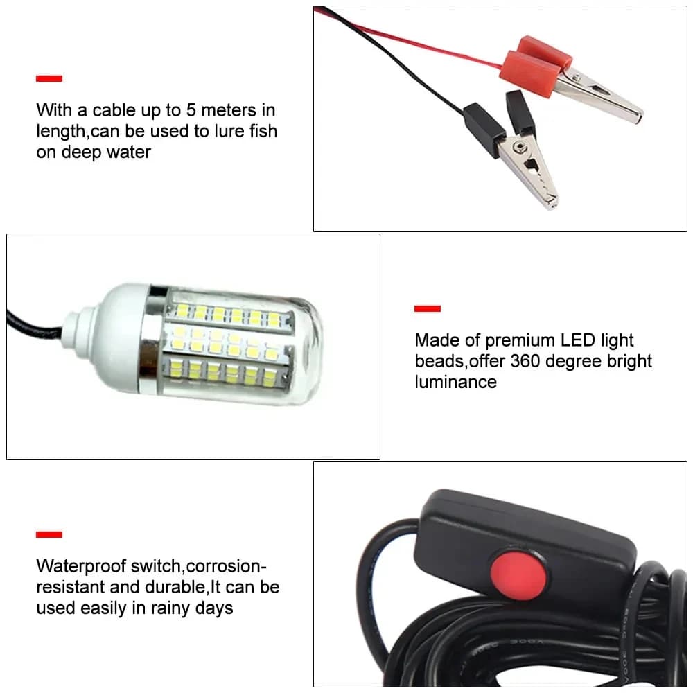 Lampe sous-marine 12V 15W 108 LED, lumière de pêche de nuit, étanche IP68, multicolore, attire en pr