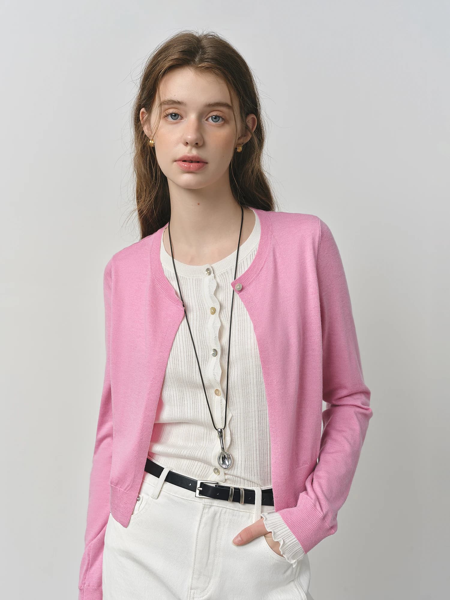 FSLE 2025 automne Style coréen femmes faux deux pièces Cardigan mûrier soie laine mélange couleur bl