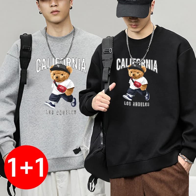 Sweat-shirt surdimensionné en coton pour hommes, ensemble 1 + 2 pièces, tendance, col rond, imprimé 