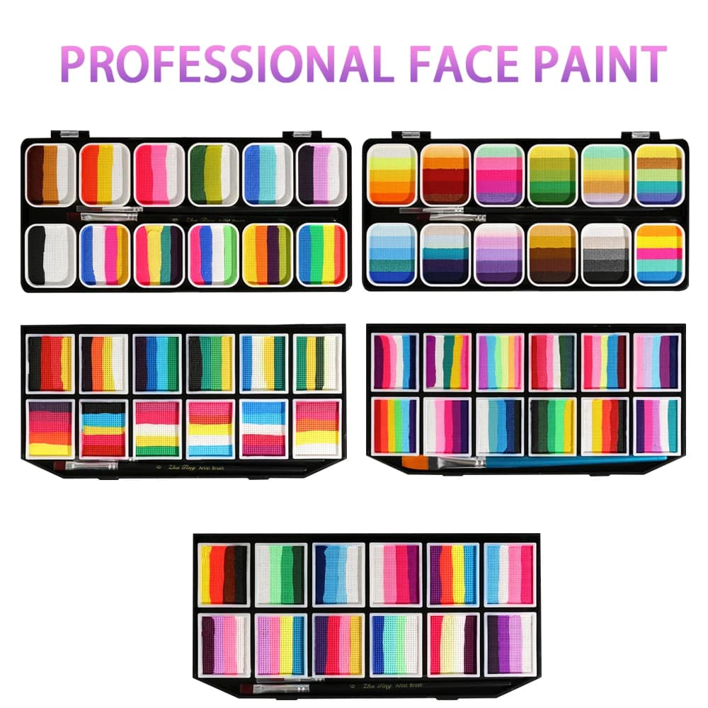 Kit de Maquillage Professionnel pour le Corps et le Visage 12x10g – Peinture Corporelle Arc-en-ciel 