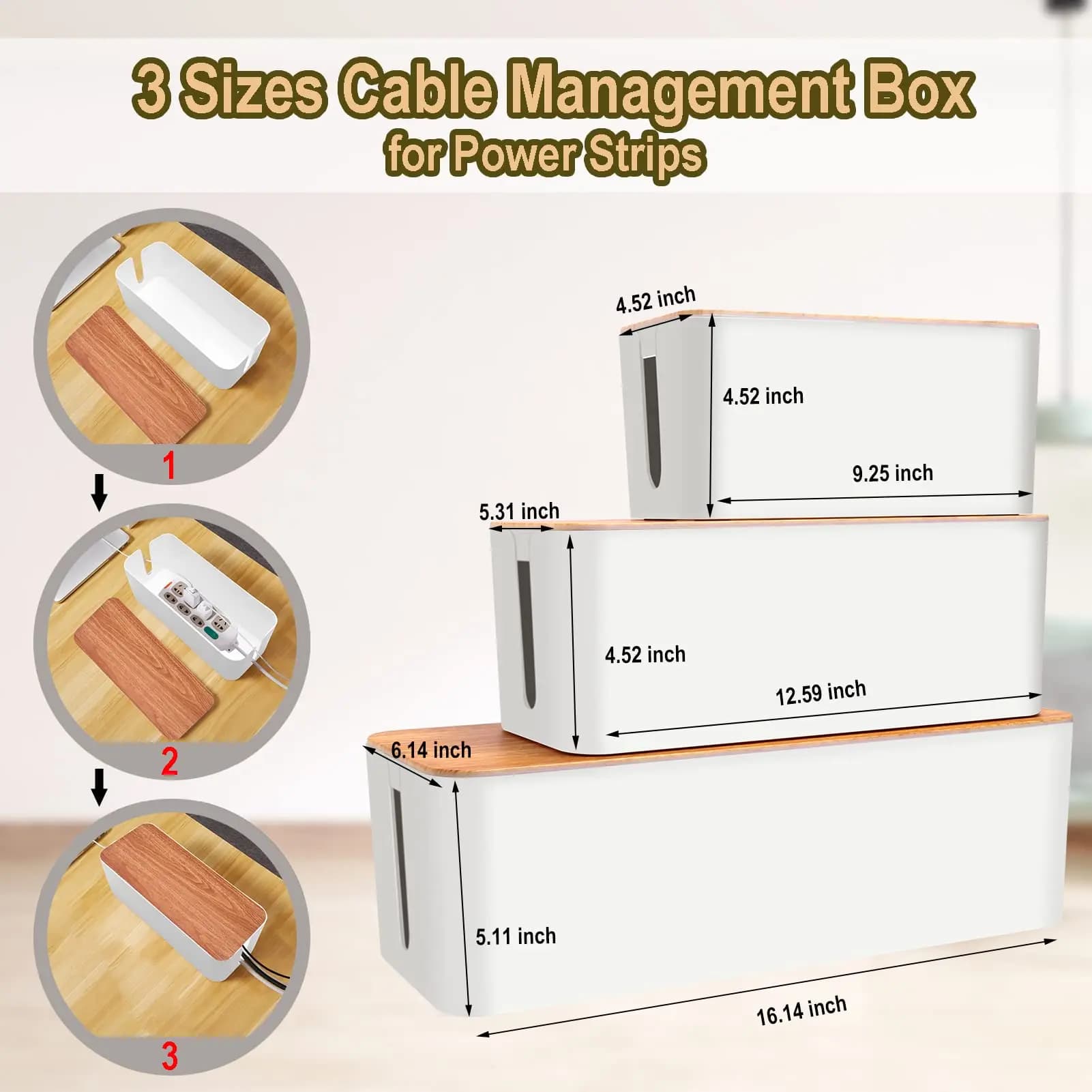 Boîte de gestion de câbles, kit de gestion de câbles pour multiprise pour cacher les fils, boîtes de