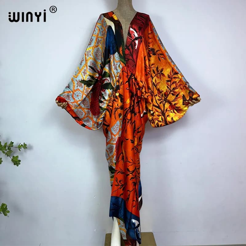 WINYI-Robe longue bohème à col en V pour femmes, Robe longue de plage, Sensation roulée à la main, S