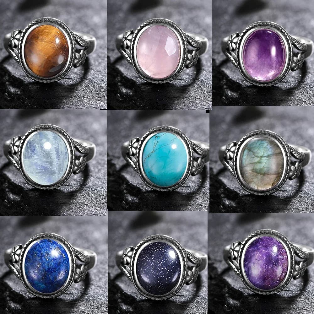 Vinatge bague en argent Bijoux féminins pierre de lune naturelle oeil de tigre anneaux personnalisés