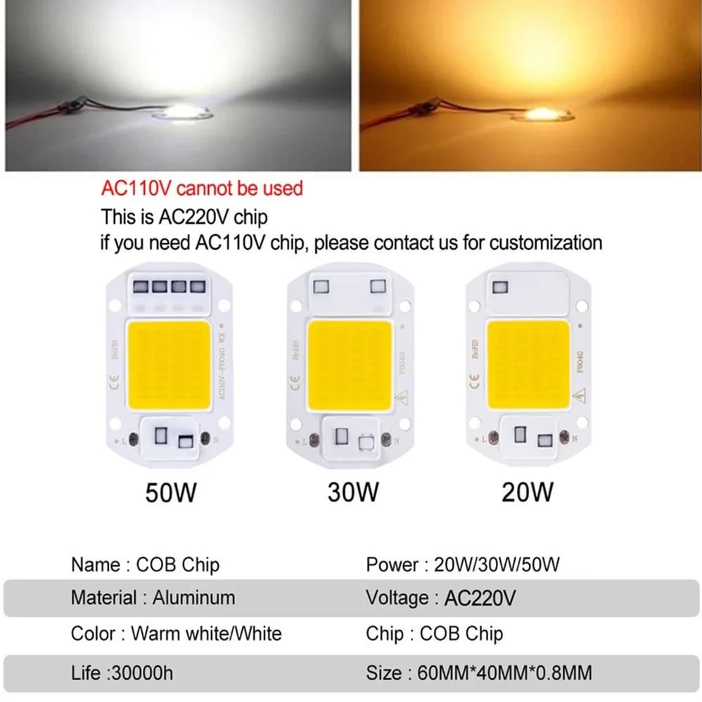 1/PCS Puce COB 10W 20W 30W 50W 220V LED IC intelligent pas besoin de pilote 3W 5W 7W 9W LED ampoule 