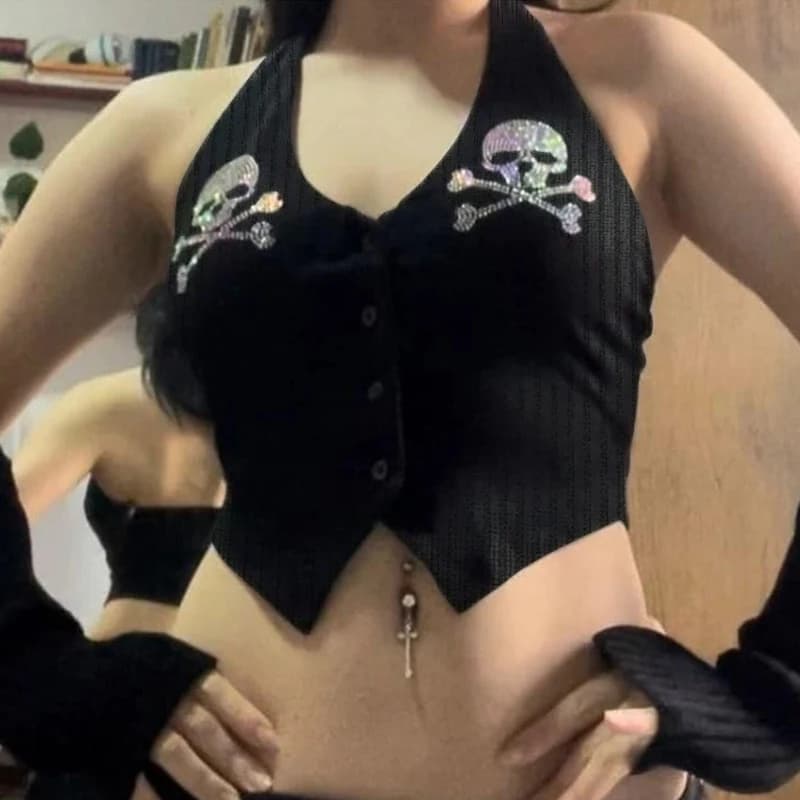 Haut en biscuits bling punk d'été, haut féminin, bandage sexy, culture gothique vintage, mode esthét