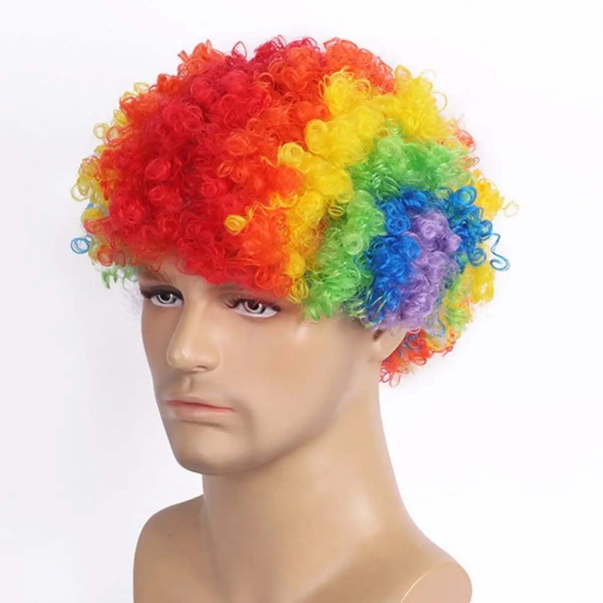 Perruque synthétique colorée et moelleuse de clown, résistante à la chaleur, pour la fête du poisson