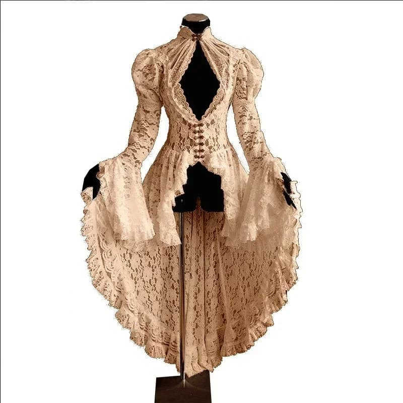 Femmes S-5XL Cosplay robe Style gothique robe asymétrique Halloween rétro Vintage solide dentelle mé