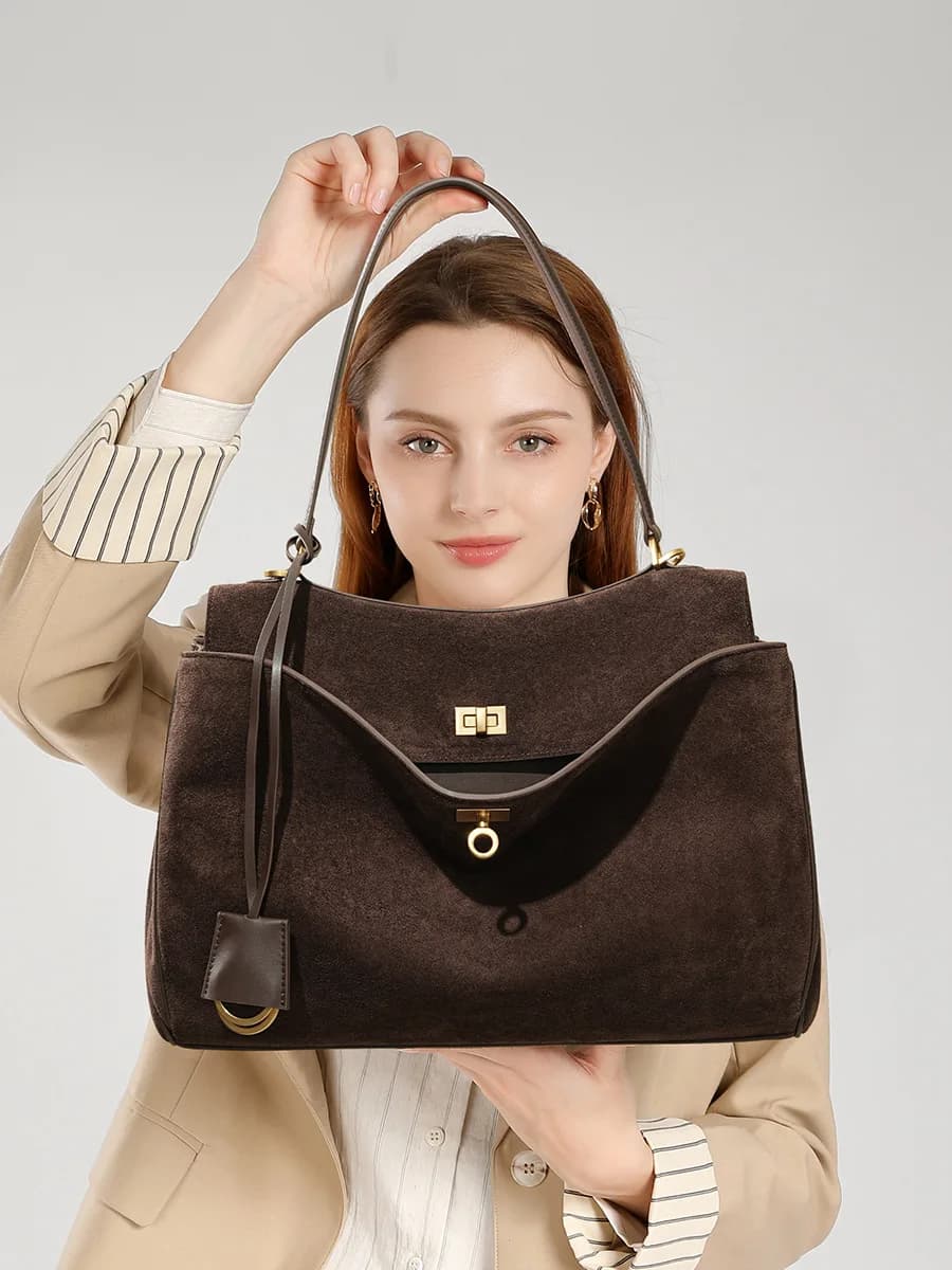 Sac à main en daim pour femmes, sac à bandoulière de grande capacité, fourre-tout simple, sac à main