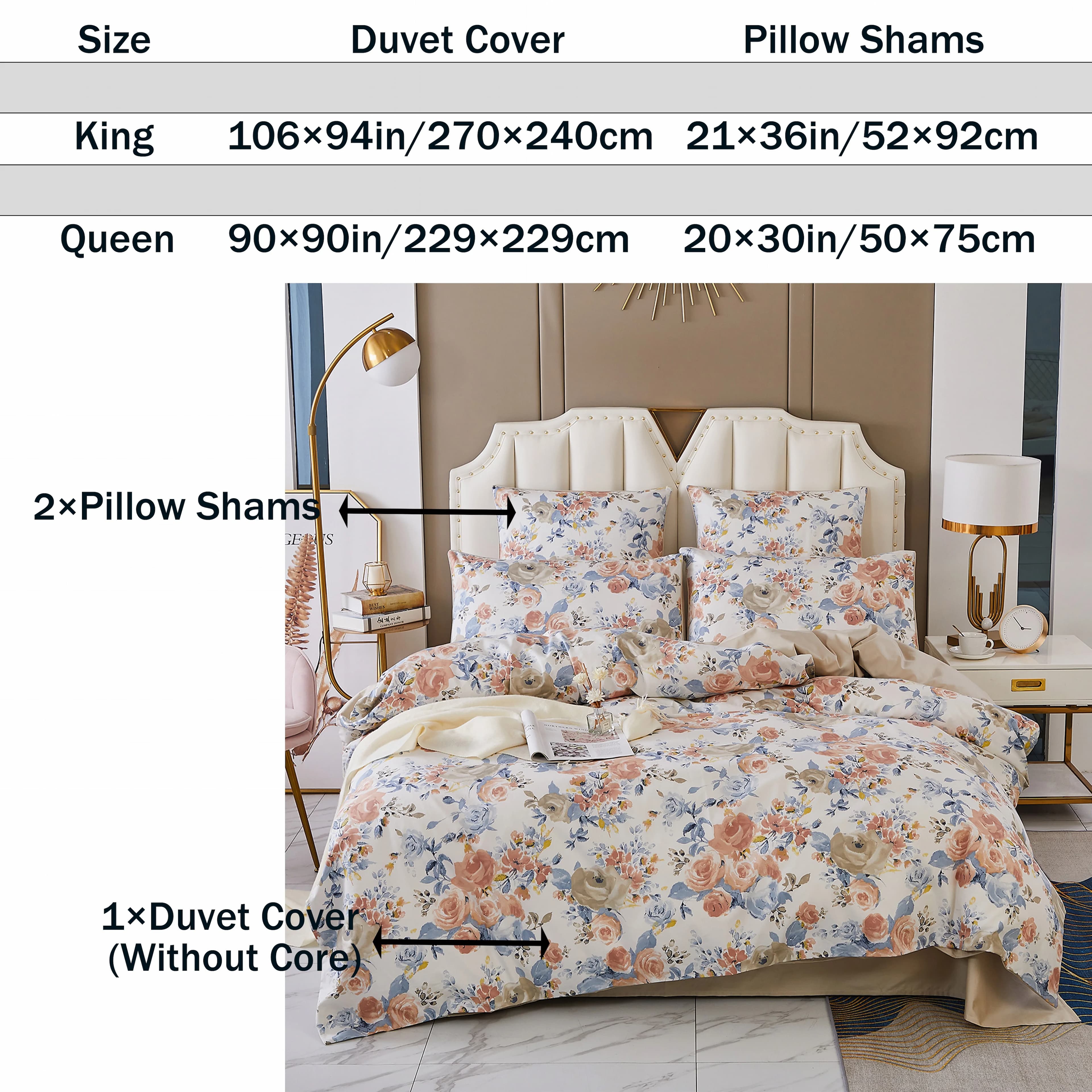 Ensemble de housse de couette 3 pièces 600TC 100% coton égyptien, imprimé Floral de jardin Vintage, 