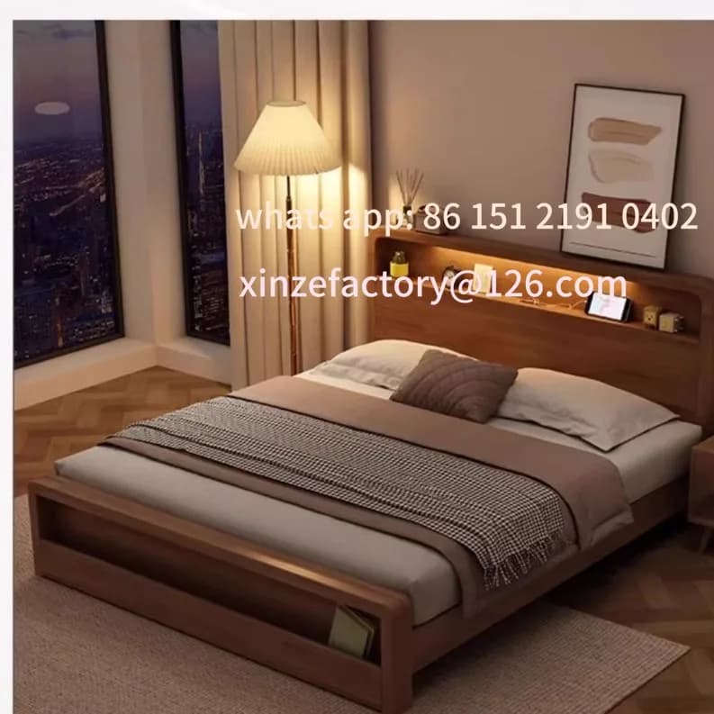 Lit nordique personnalisable en bois massif, moderne et minimaliste, 1.81.5 m1.35, chambre principal