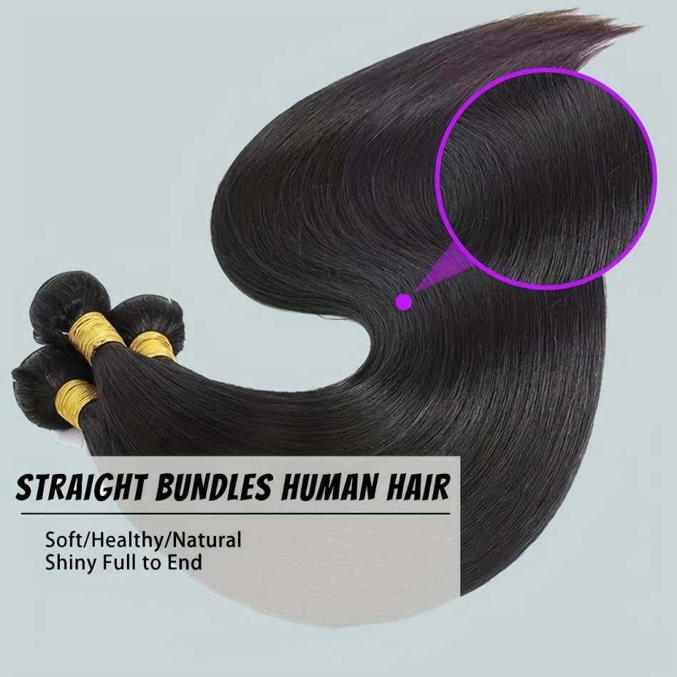 Extensions de cheveux humains vierges lisses et naturels, non traités, en lots de 1/3/4 pièces, 26, 