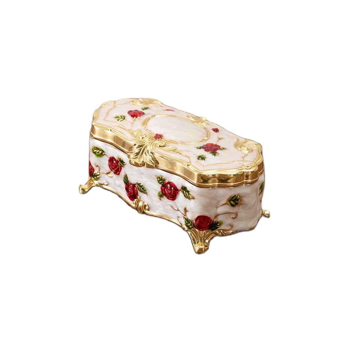 Boîte à bijoux vintage européenne créative en métal, petite boîte de rangement de bijoux, or, blanc,