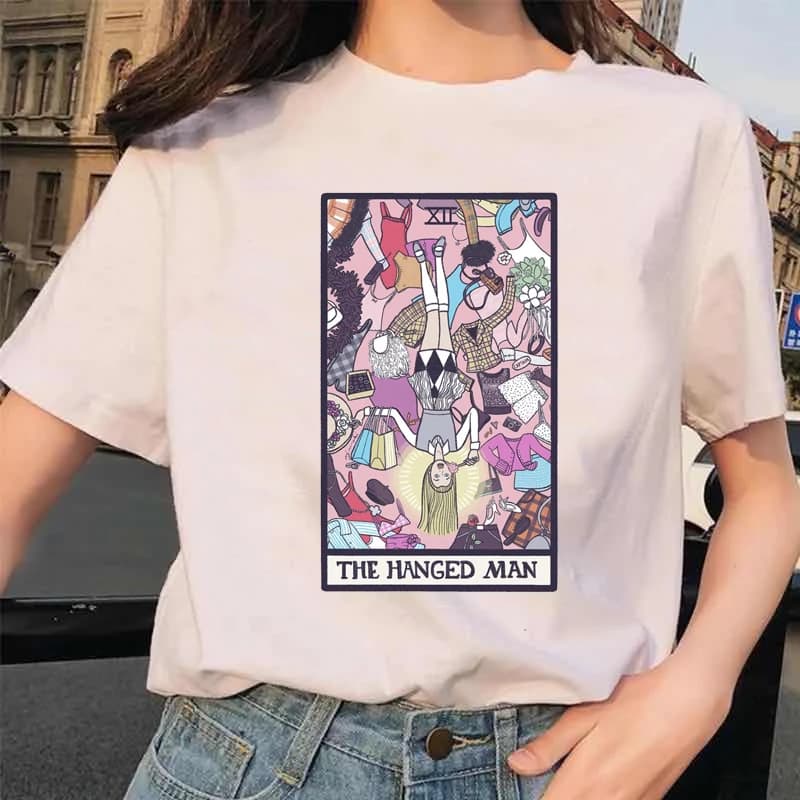 Femmes Tarot carte fleur drôle temps dames dessin animé mode à manches courtes été imprimé T-shirt f