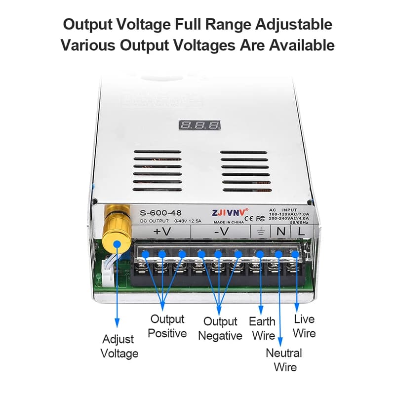 Alimentation à découpage 600W avec affichage numérique, tension AC-DC réglable CC CV SMPS pour la sé