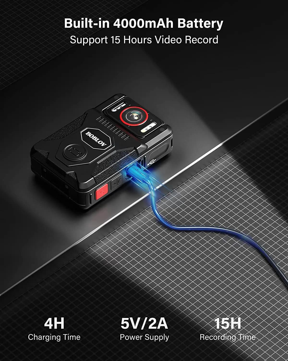 BOCombination-V M7 Pro Caméra montée sur le corps, Enregistreur vidéo, Rotation à 128 °, Caméra 4K, 