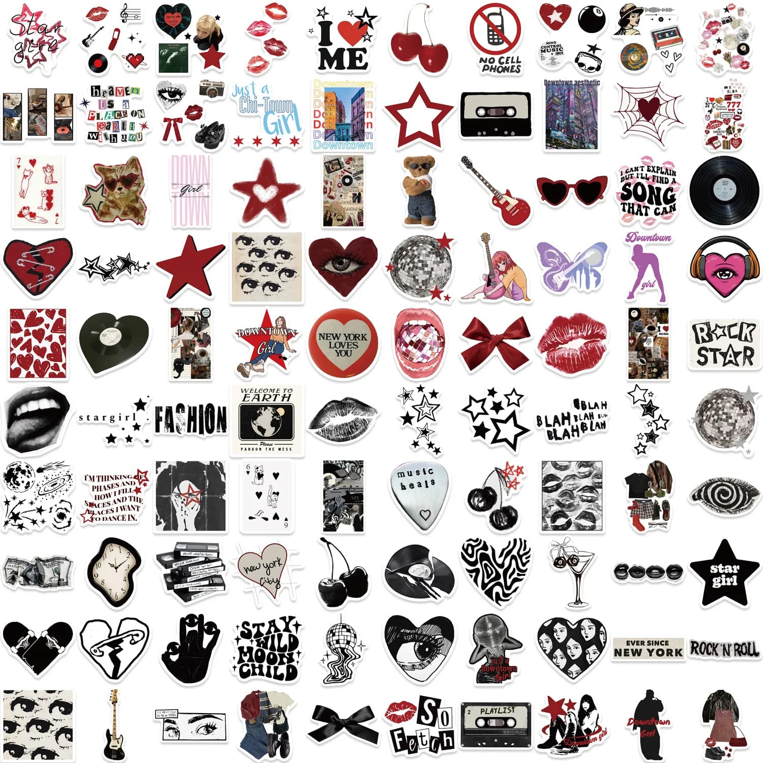 10/50/100/150pcs centre-ville Y2K filles esthétique rétro Graffiti autocollants téléphone guitare or