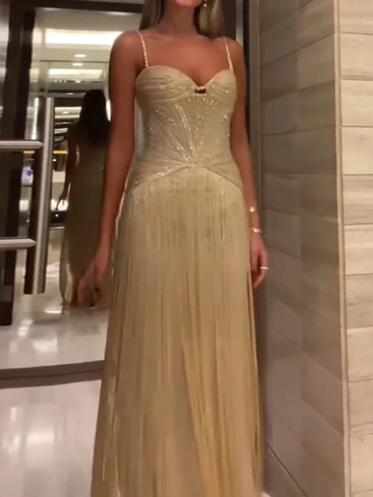 Robe portefeuille Sexy sans manches à franges creuses, dos nu, coupe cintrée, à paillettes brillante