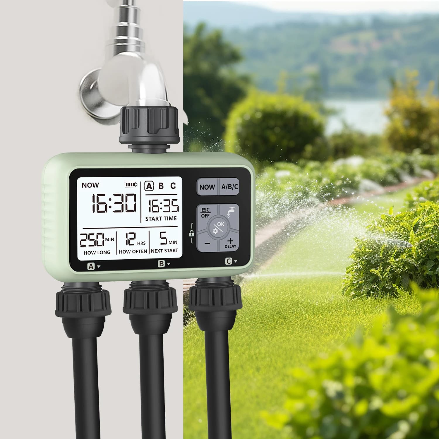 Eshico-Arroseur de jardin numérique, minuterie d'eau à 3 sorties, programme de contrôle indépendant,
