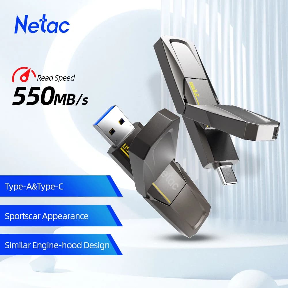 Netac USB 3.2 clé USB à semi-conducteurs 128GB 256GB 512GB 1TB 520 mo/s Type C clé USB livraison gra